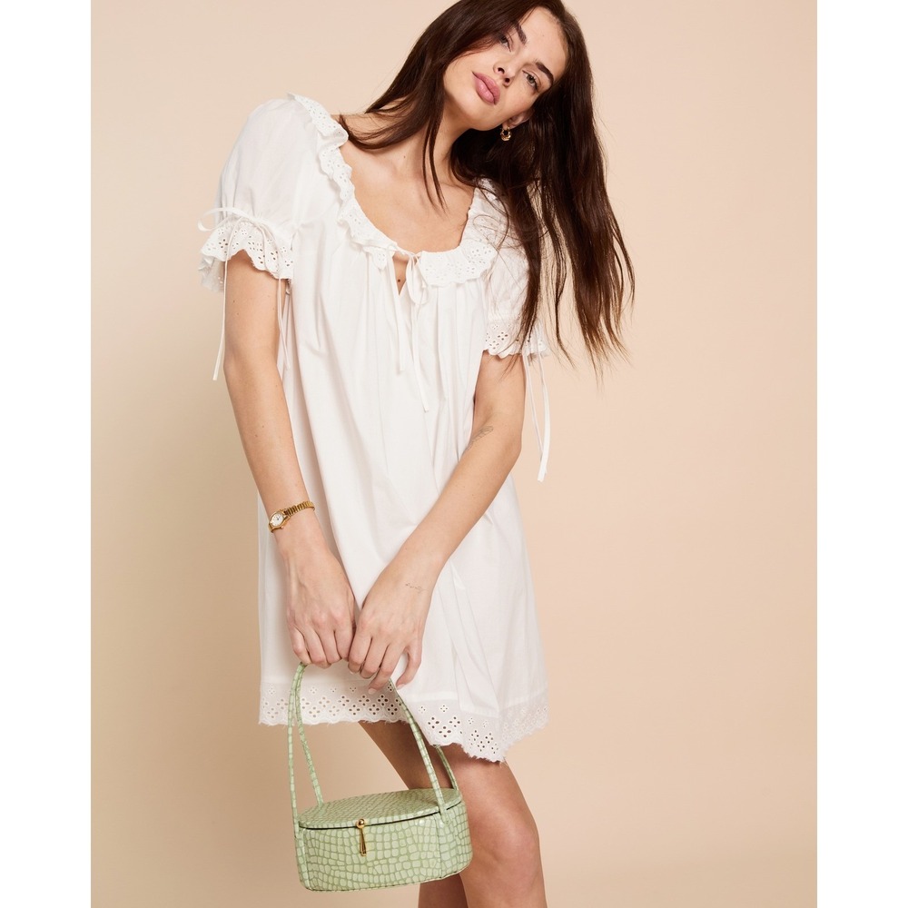 NWT Kourt Juliet Eyelet Trim Cotton Mini Dress in White - Size XS